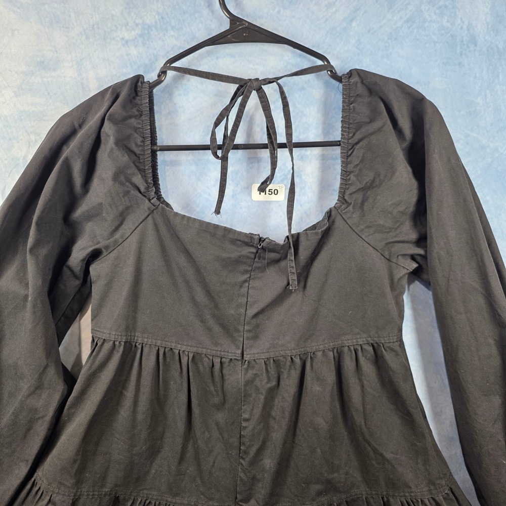 Hyfve Womens‎ Black Tiered Mini Dress Long Balloon Sleeve Square Neck Babydoll M - Picture 6 of 6